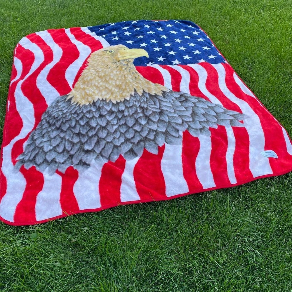 Bald Eagle American Flag Fleece Blanket throw large USA 4th of July patriotic